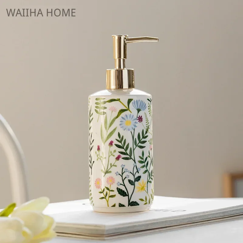 

430ml Liquid Shampoo Ceramics Bottle American Style Flower Pattern Home Lotion Bottle Dispenser Hotel Bathroom Supplies