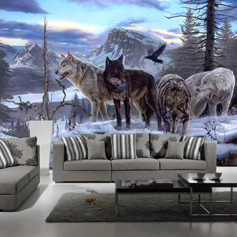 Customized products 3D Mural Wallpaper Living Room Bedroom Sofa TV Background Wall snowfield Wolf Totem Animal Photo restaurant