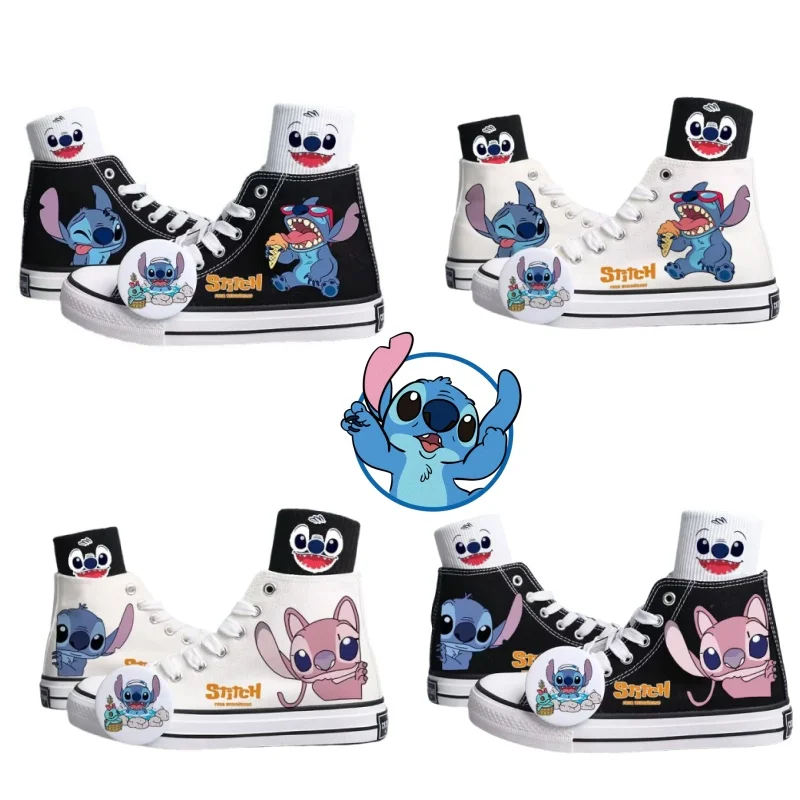 Kawaii Disney Stitch Canvas Shoes Cartoon Summer Thin High-Top/low-Top Couple Sneakers Student Versatile Casual Shoes with Socks