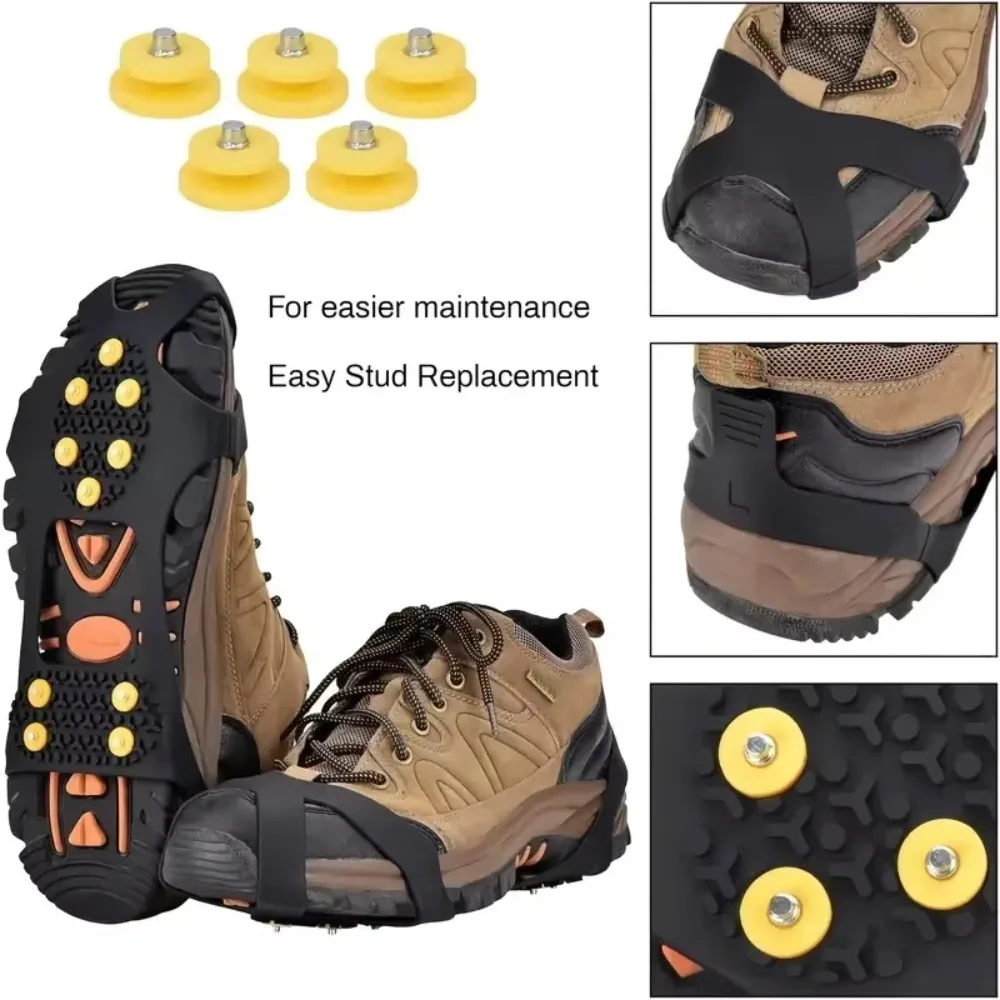 New 1Pair 10 Steel Studs Crampons Snow Grip Cleats for Ice and Snow Anti-Slip Rubber Traction Cleats Hiking Walking Climb Jogg