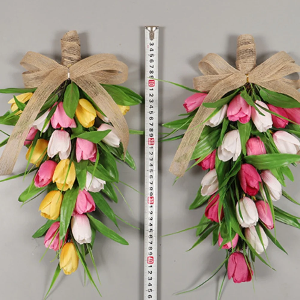 

Декоративный цветочный венок-капля для дома, украшение из мешковины с бантом, искусственный цветочный гирлянда из мешковины, 45 см, уникальное мастерство
