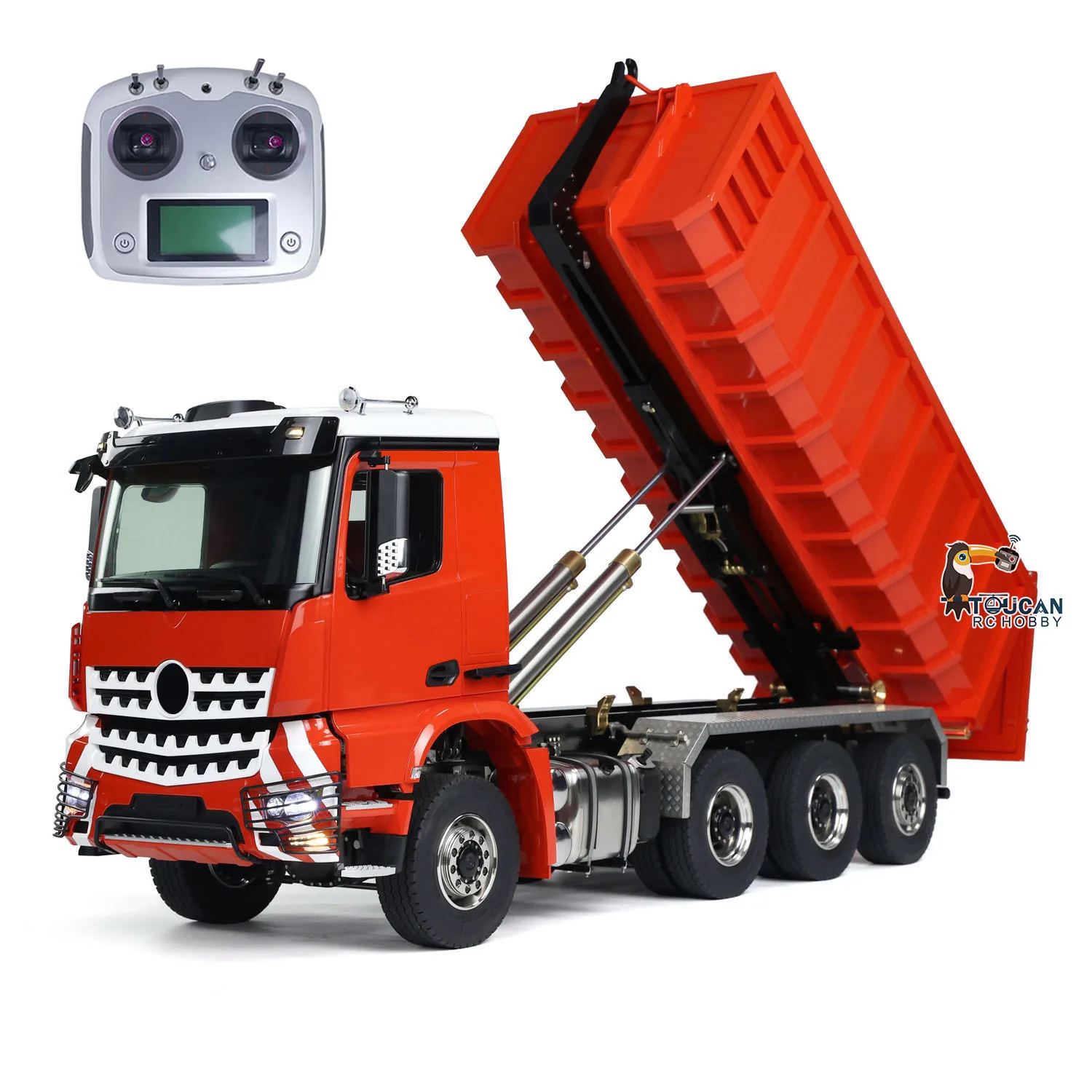 Toys Metal 1/14 8x8 RC Hydraulic Dumper Roll Off Dump Truck 3363 Rear Axle Steering 3 Speed Transmission Light Sound Tipper Gift