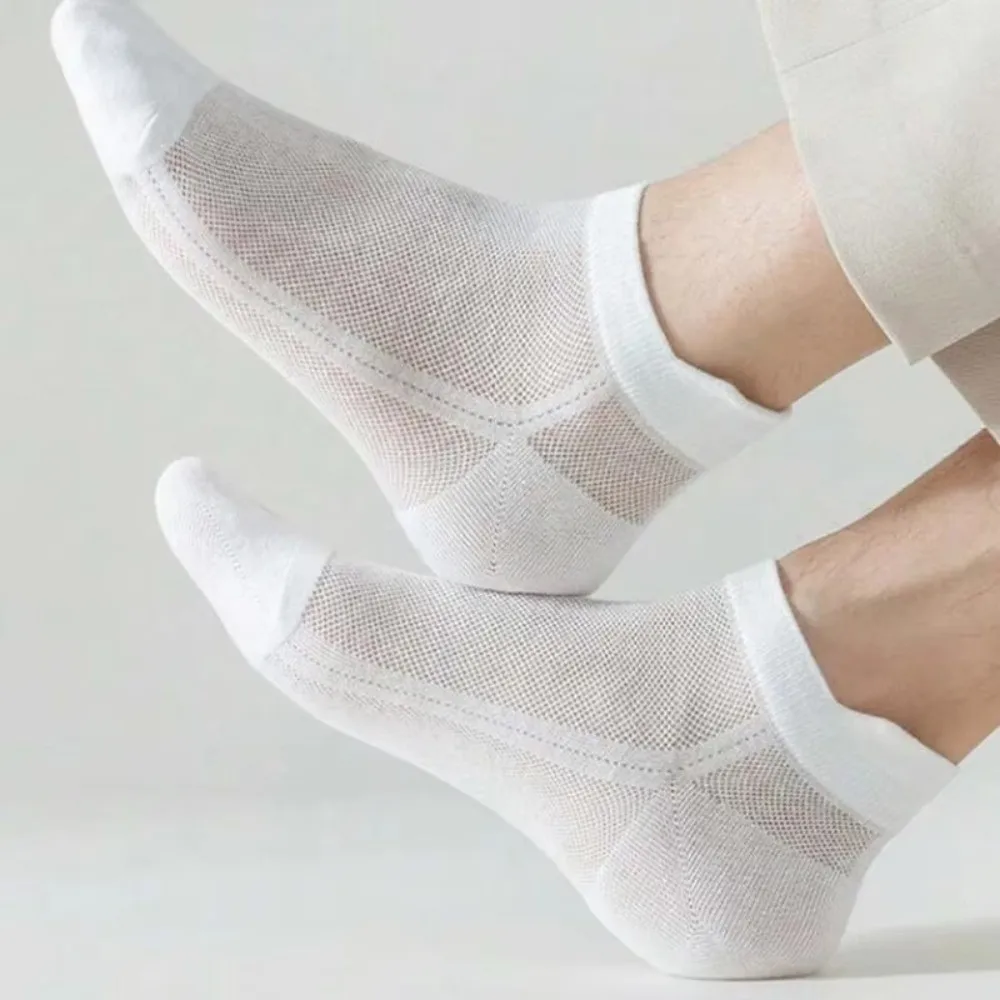 6 Pair/Set Sweat-absorbing Low Cut Men's Socks Anti Foaming Design with Ear Flaps Sports Socks Ultra-thin Soft Mesh Socks Summer