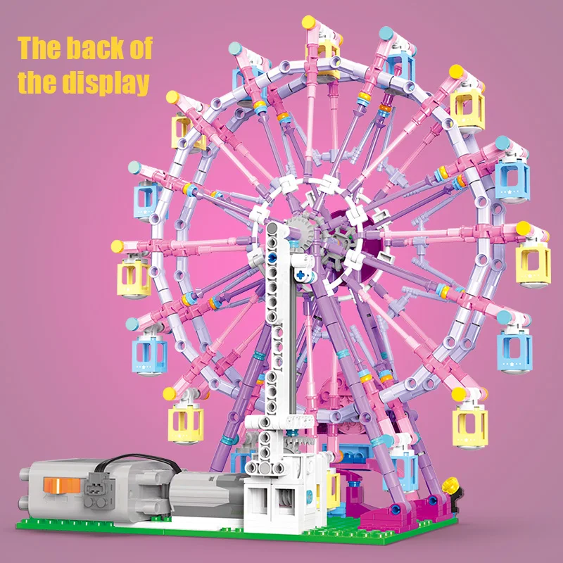 City Street View LED Rotating Ferris Wheel Building Blocks DIY Amusement Park Model Toy Bricks Friends Children Birthday Gift