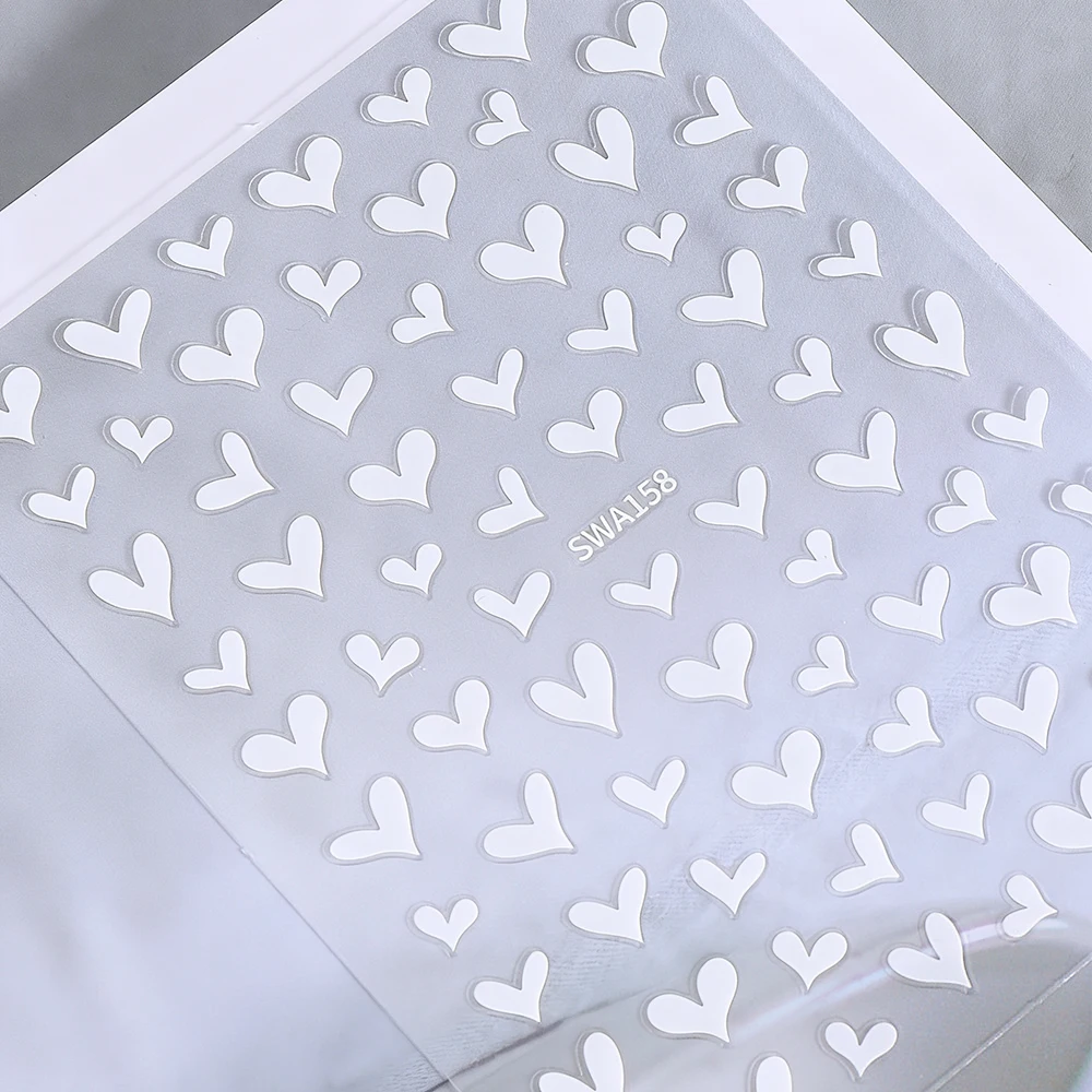 ثلاثية الأبعاد الأبيض القلب عيد الحب مسمار الفن ملصقات مثير الحب القلب مسمار الشارات 8*10 سنتيمتر ذاتية اللصق مانيكير عيد الحب ديكور