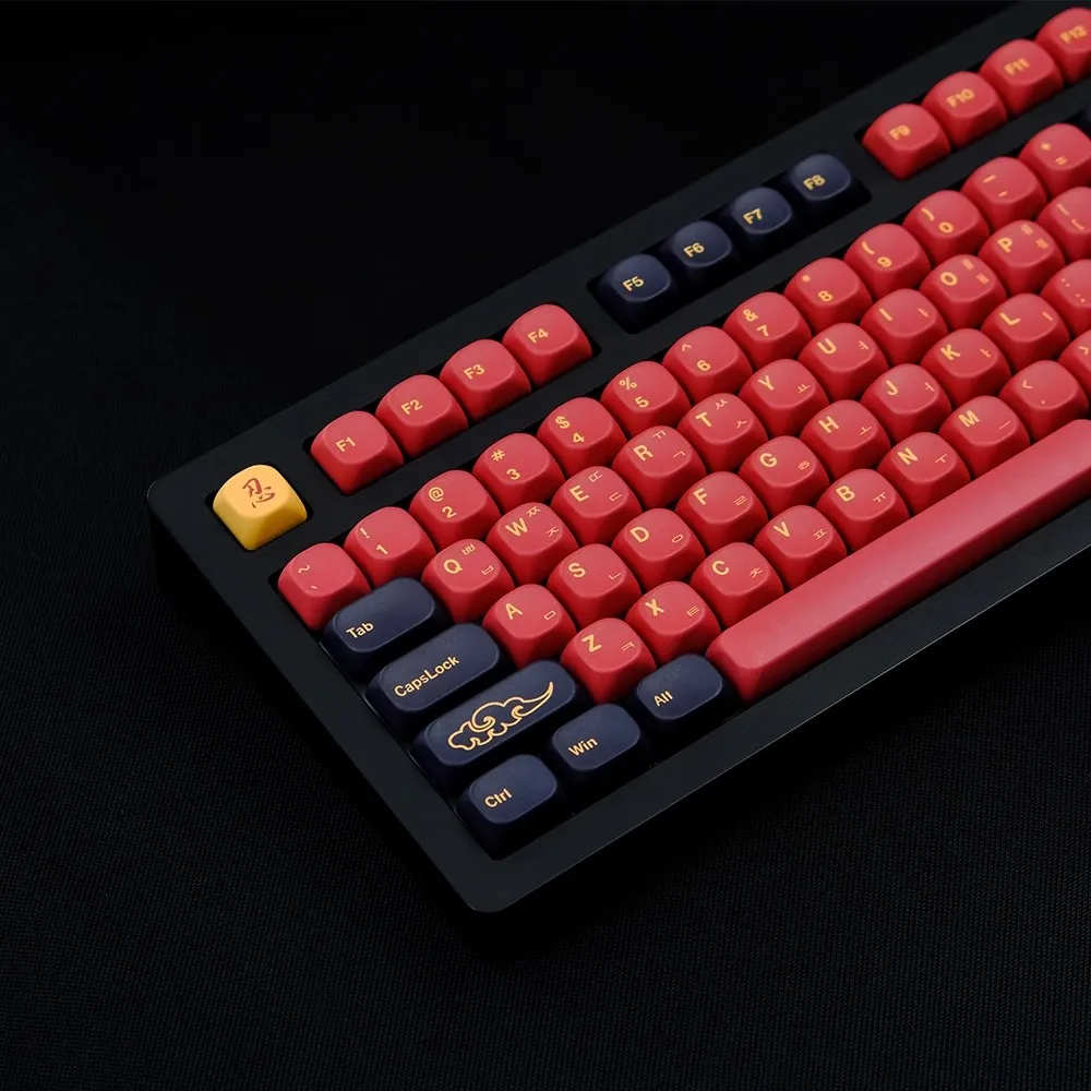 130 Keys/Set Korean Keycap PBT KOA Profile GMK Red Samurai Keycaps for Mechanical Keyboard for Cherry MX Switch Five Sides