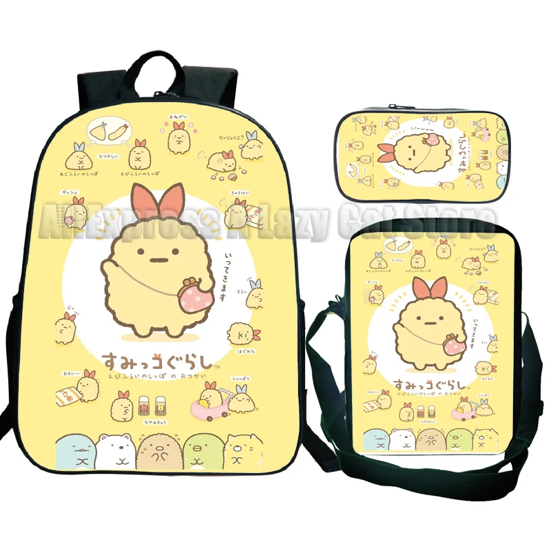 Sumikko gurashi anime mochila, mochila escolar, desenhos animados, bonito, presente para crianças, 3pcs