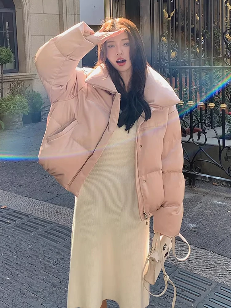 2025秋冬スイートピンクジャケット レディース カジュアル ジップポケット フェイクファー 無地コート 女性ファッション シック レディースアウター 新作