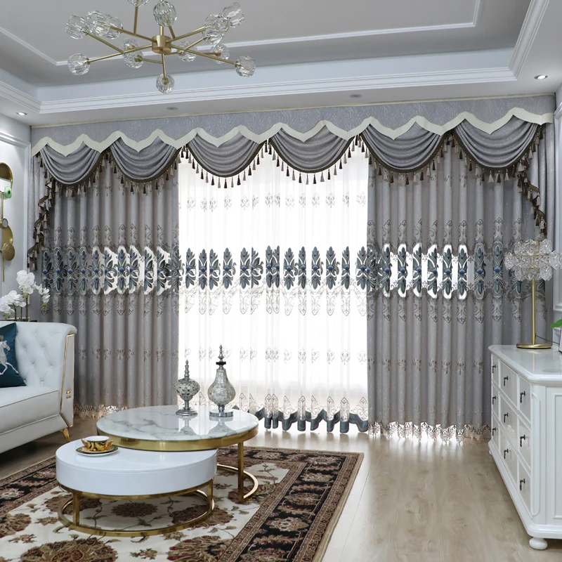 Custom Size Chenille Jacquard Embroidered Villa Curtains Curtains Bedroom Wedding Decoration Curtain Door Screen Shutter
