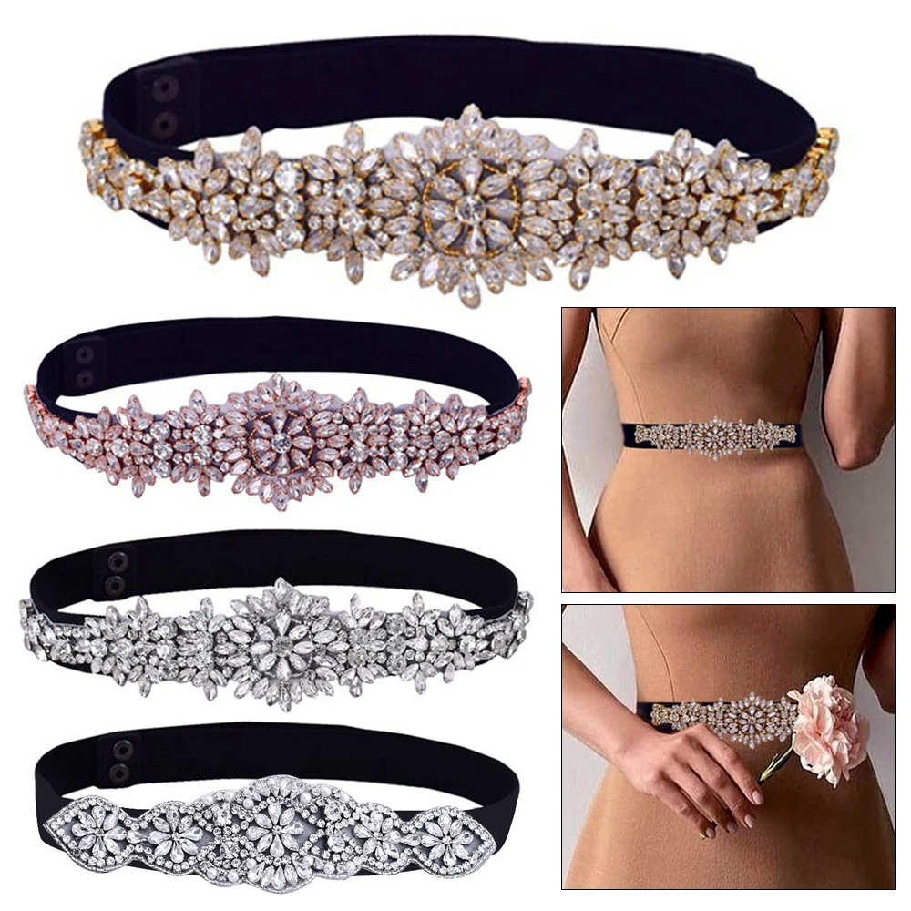 

Party Stretch Waistband Fashionn Wedding Accessories Slim Fit Rhinestone Girdle Belt Luxury Design Elastic Belly Belts Women