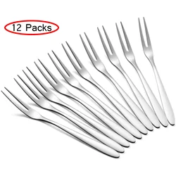 12Pcs Fruit Forks Stainless Steel Two-toothed Fork Cake Dessert Fork Small Fork Multifunctional Household Kitchen Flatware