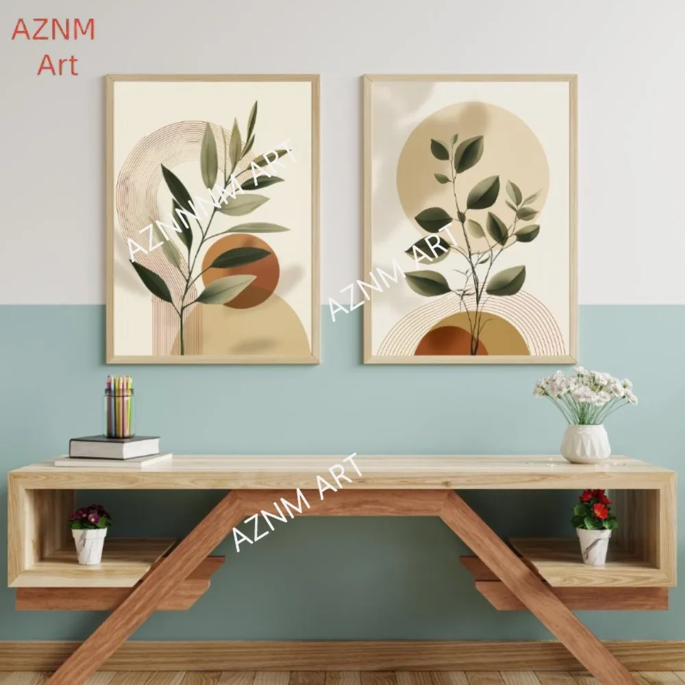 1/2-teiliges Boho Botanical Wandkunst-Set mit 2 Stück: Abstrakte Blatt-Drucke |   Boho Wandkunst | Leinwandgemälde