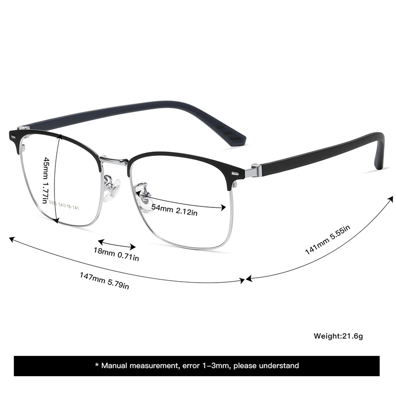 Vabbon New Men's Business Anti-Blue Light Half-Frame Eyeglasses Luxury Ultra-Light Comfortable Trendy Driving Non-Prescription Glasses, Premium Gift 3305