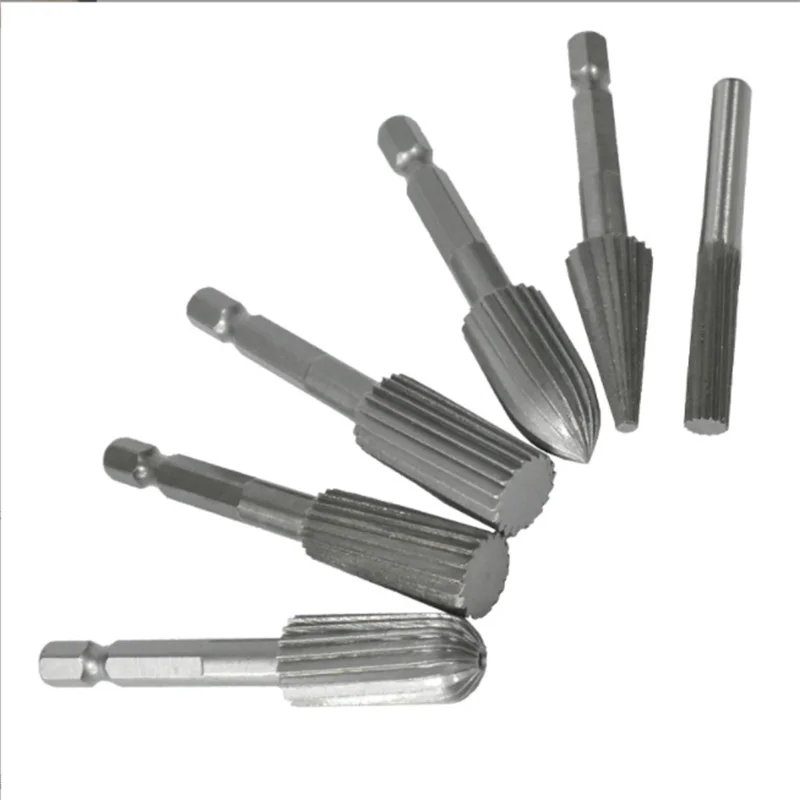 Hexagonal handle woodworking rotary file 6pcsHSS special-shaped electric drill grinding head set wood punching carving file