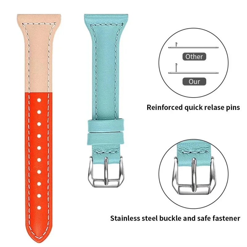 FF-16SJ Ladies Leather T-shaped Strap for Apple Watch 6 5 4 3 Small Waist Color-blocking Leather Strap 38mm 40mm 42mm 44mm