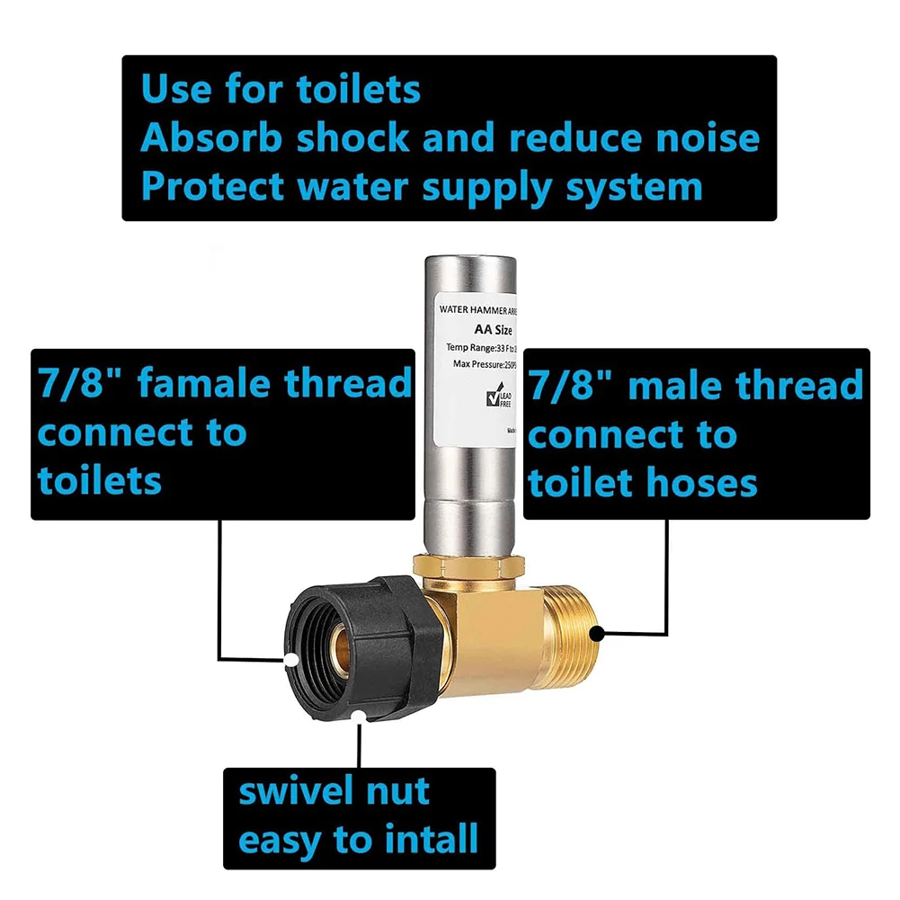 ค้อนน้ํา Arrestor ติดตั้งง่ายสําหรับเครื่องซักผ้าห้องซักรีดโรงแรมท่อ 7/8 "หญิง Nutx 3/4" ด้ายชายเครื่องมือเงียบ