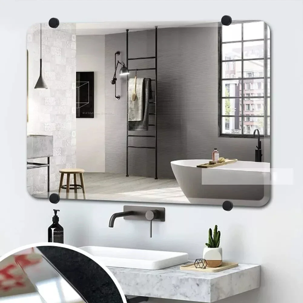 4pcs Bathroom Mirror Clips Strong Zinc Alloy Support For 3 5mm Glass Elegant Black Design To Elevate Bathroom Style