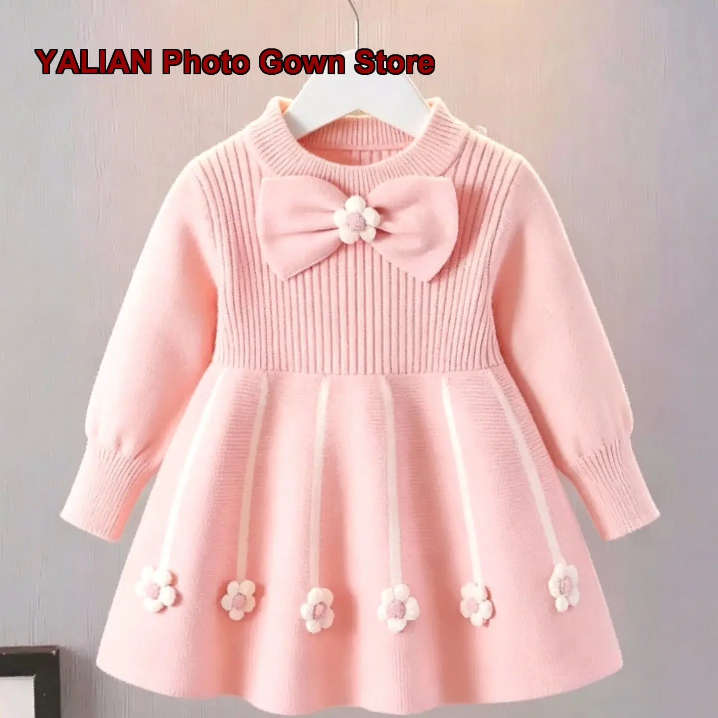 Girls Knit Dress 2026 Spring Autumn Winter Infant Knit Base Layer Top Solid Color Warm Princess Style New Year Dress Kids