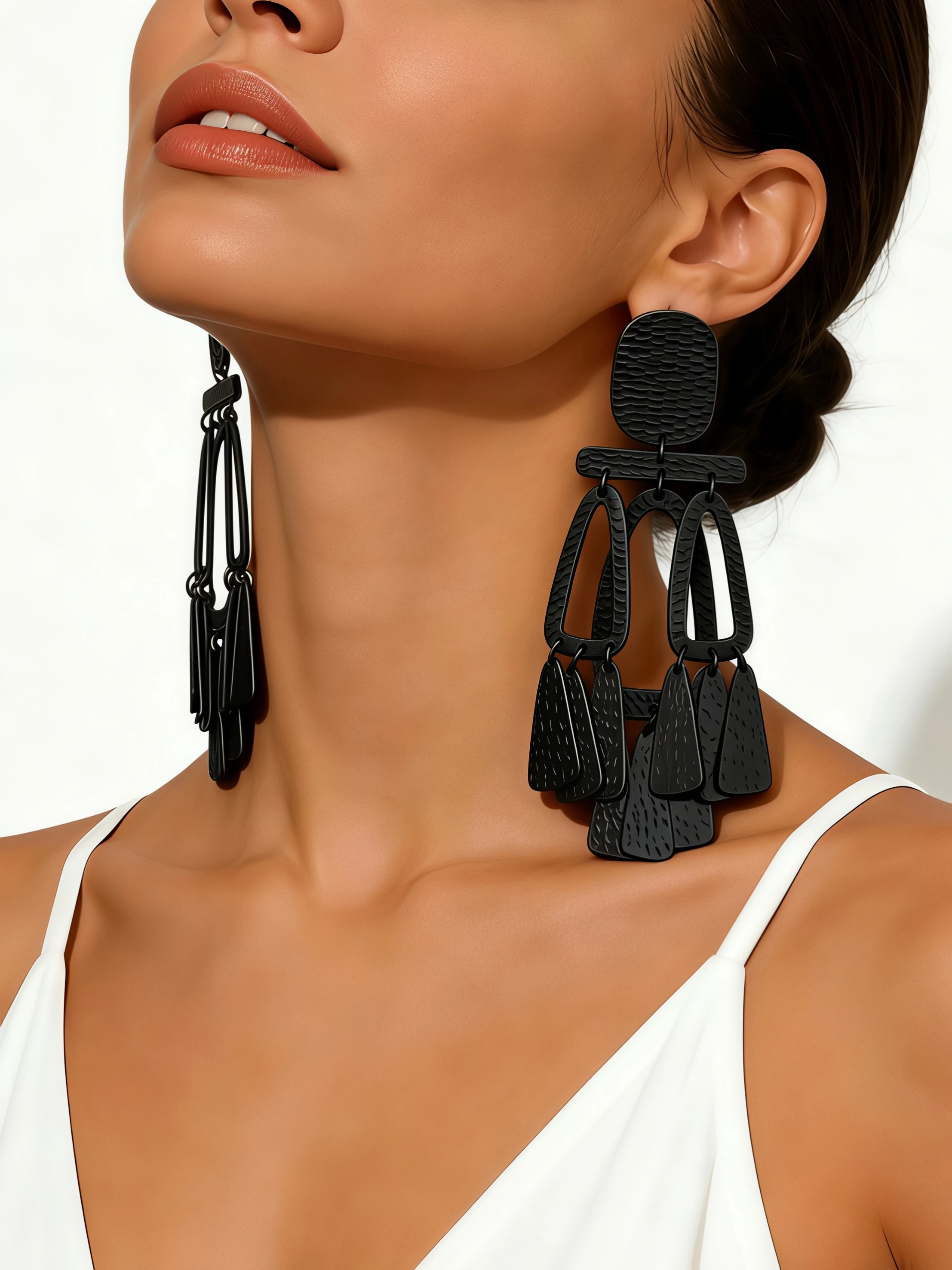 Fashionable Long Dangle Earrings for Women Hammered Texture Geometric Hollow Multi-layer Tassel Drop Earrings