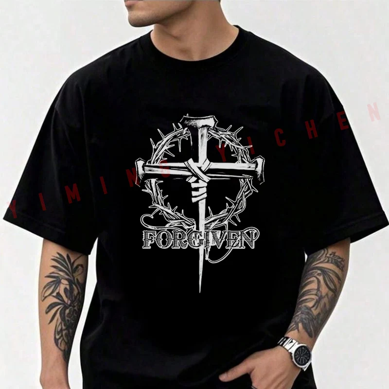 

Forgiven Graphic Printed Motorcycle Men's Fashion T-shirt Moto Cotton Casual Summer Comfortable Short Sleeve Tops