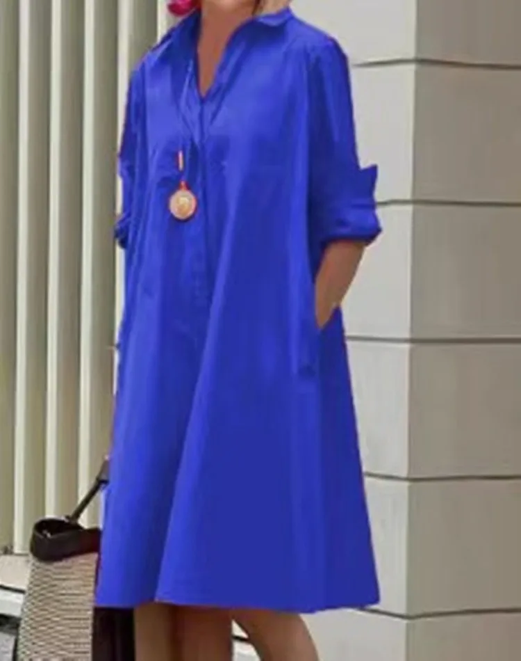 Długie sukienki damskie, sukienka koszulowa, zapinana na guziki, kołnierzyk wykładany, codzienna sukienka maxi, fason litery A, sukienka biurowa, jesień 2025, Vestidos