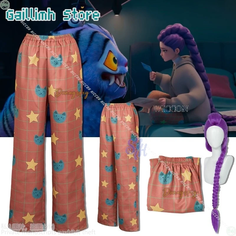 

Аниме Kpop Demon Косплей Rumi органов로윈 코스 Luar Kawaii Детский мультяшный ретро-стиль Оранжевый Синий Кот Звезда Узор Пижамные штаны Хэллоуин