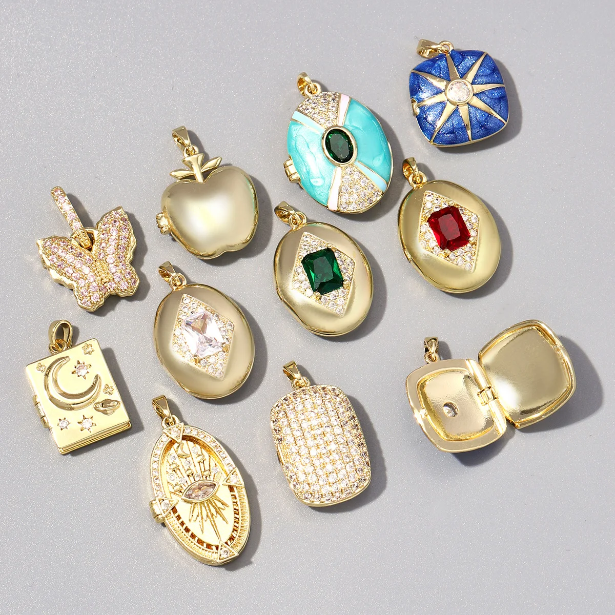 3pcs/Lot Trendy Oval Butterfly Star Openable DIY Locket Necklace Pendant Wholesale Women Zricon Apple Photo Frame Jewelry Charms