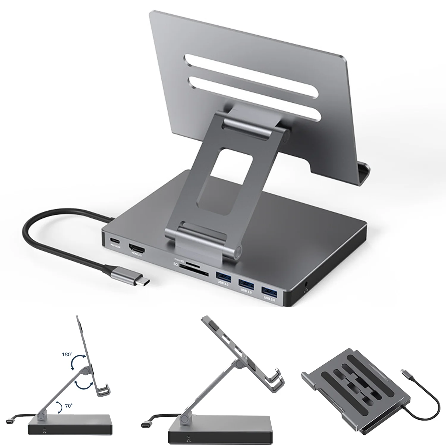 

Док-станция типа C из алюминиевого сплава, док-станция USB C, подставка для ноутбука, USB3.0 PD RJ45, адаптер USB-концентратора, док-станция для ноутбука, планшета