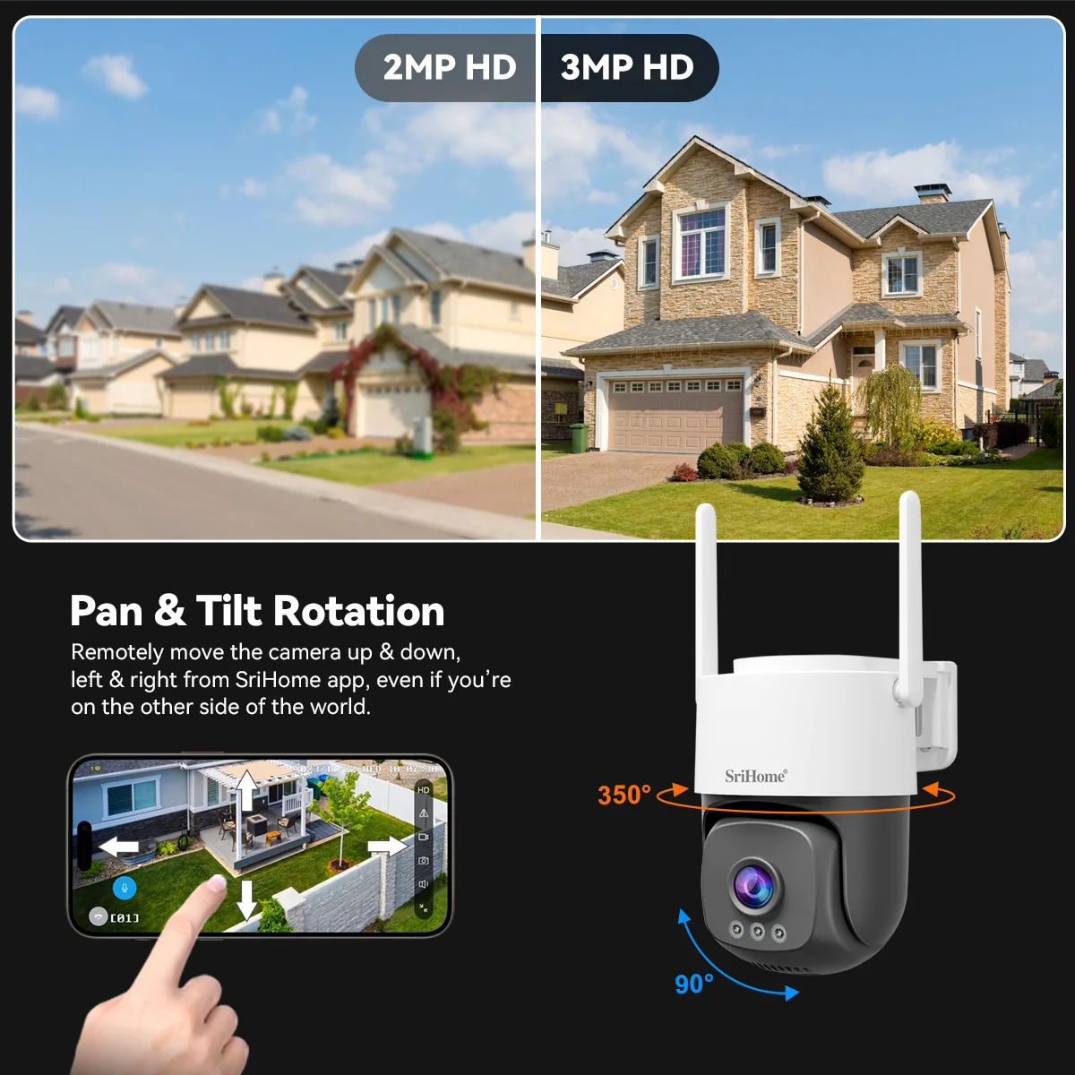3MP SH056 Security Camera PTZ Color Night Vision IP66 Waterproof 350° Pan Tilt Rotation Two-way Audio 2.4G/5G WiFi APP Camera