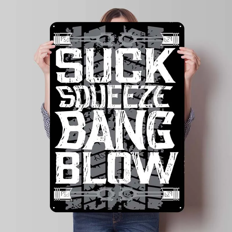 Suck Squeeze Bang Blow Tin Sign Funny Metal Poster Art of Murals Vintage Metal Sign for Wall Art Decoration Coffee Bar Home Room