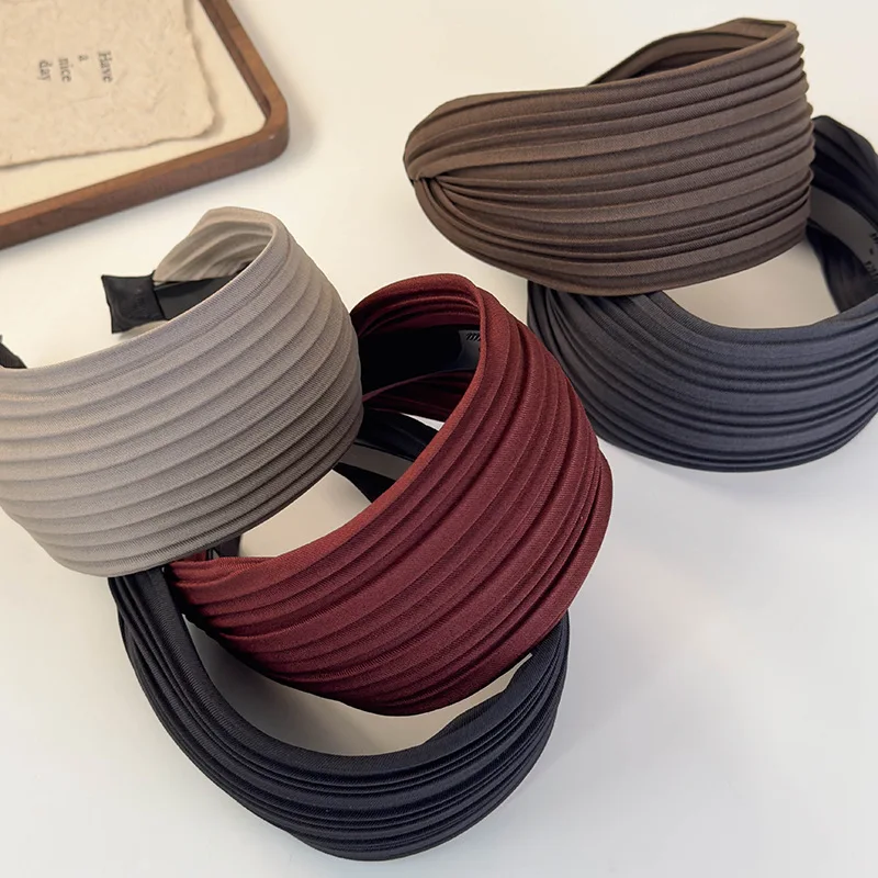 Retro Simple Wide Side Stripes Headband Women Temperament Hair Hoop Female Antiskid Hair Band Autumn Winter Hair Accessories New
