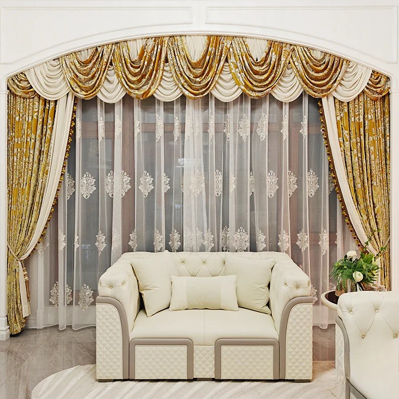 High-grade Jacquard Palace European Embroidery Blackout Luxury Curtains for Living Room Bedroom High Villa Curtains Customize