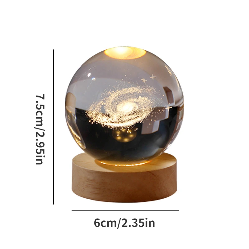 3D Crystal Ball LED Night Lights Moon Saturn Laser Engraved Solar System Globe for Bedroom Table Lamp Children Christmas GiftS