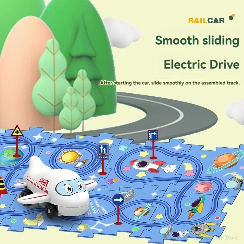 السكك الحديدية سيارة البدلة DIY لغز مرنة السكك الحديدية تحلق قاطرة الوالدين والطفل اللعب التفاعلية سيارة كهربائية ألعاب تعليمية الهدايا