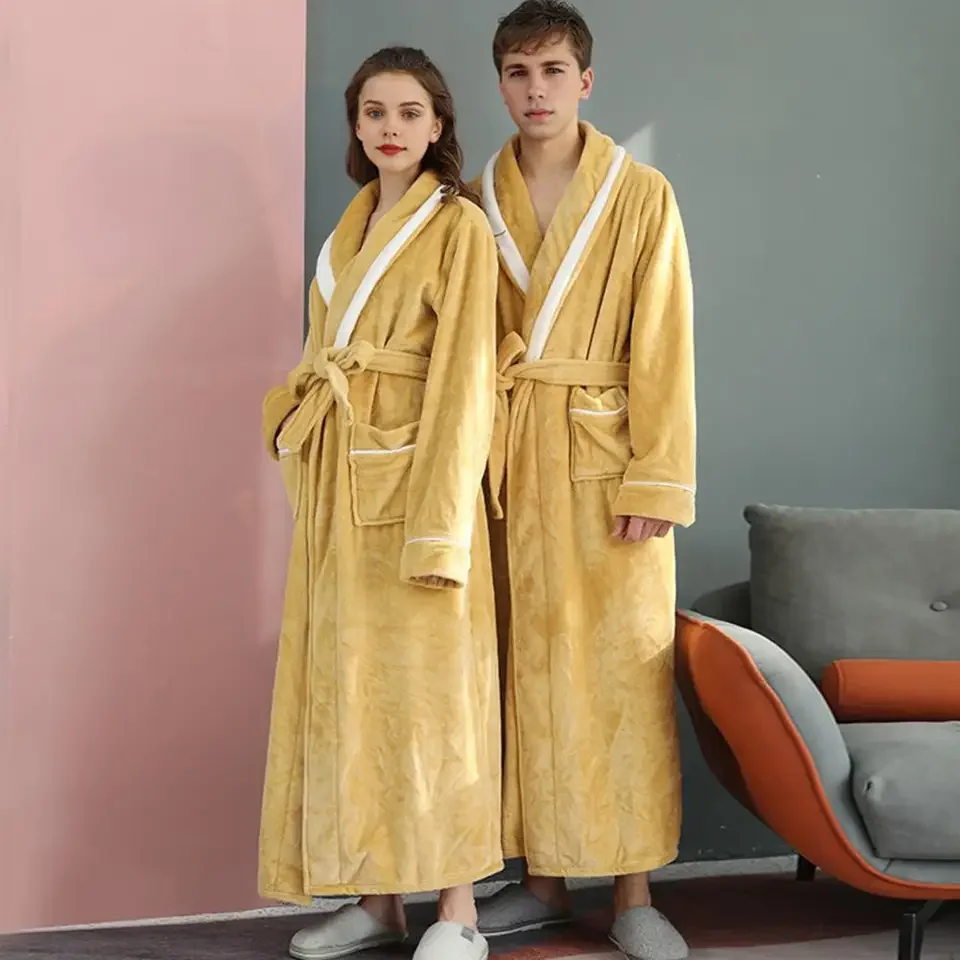 Women's Winter Casual Plush Robe Solid Color Matching Double Pocket Strappy Nightgown Fuzzy Bathrobe Coats Home Clothed Ladies