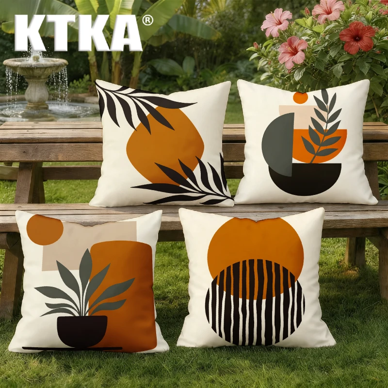 4Pcs, Bohemian Abstract Sunset Olive Leaf Pillow Covers, Single-Sided, Zipper Closure, Washable Polyester - Perfect for Sofa, Living Room, Bedroom Decor, Decorative Pillows.
