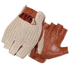 Guantes cortos de cuero genuino sin forro para hombre, manoplas Retro a presión, sin dedos, Semi-dedo, táctico, conducción, equitación, Punk Rock