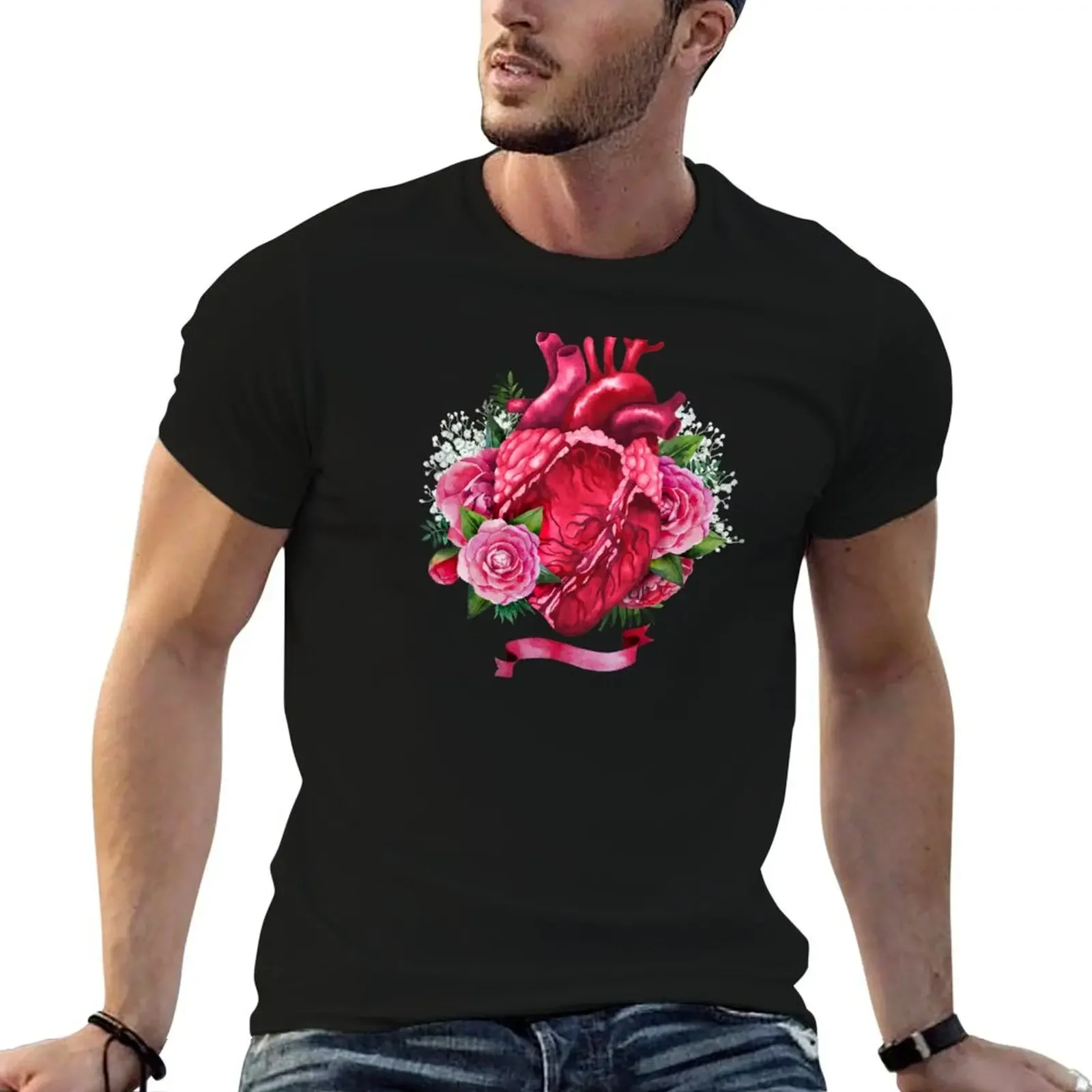 

Floral heart art T-Shirt graphic t shirts Funny t-shirt plus size clothes shirts graphic tees men t shirts