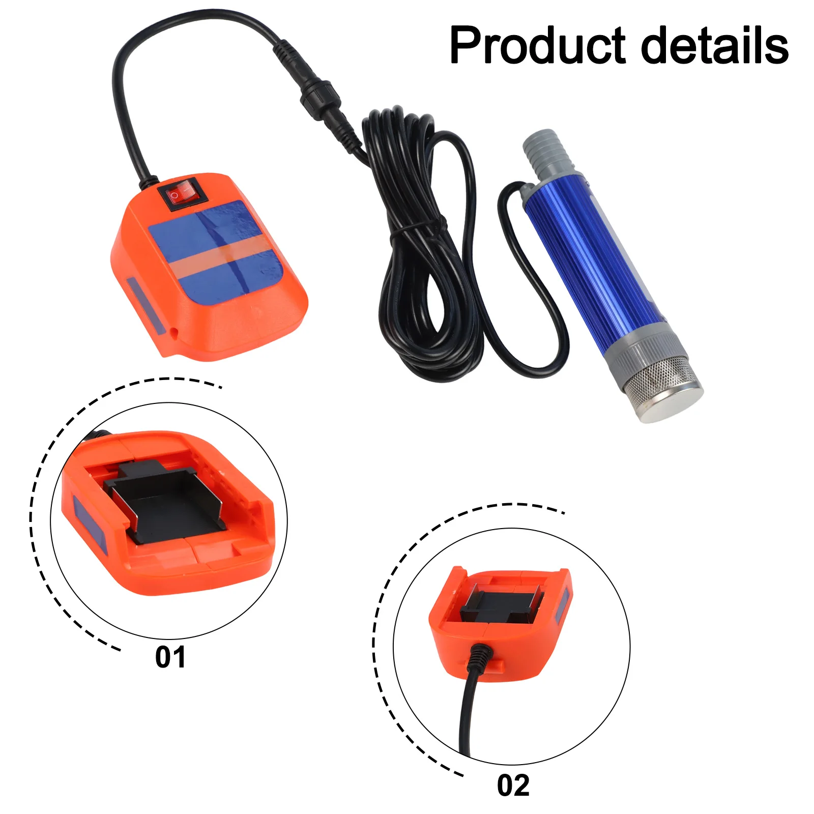 Cordless Pump Compact Water Pump Lithium Battery Pump Flow Rate 40-60L min Portable Design Cable Length 2.4m Outdoor Use