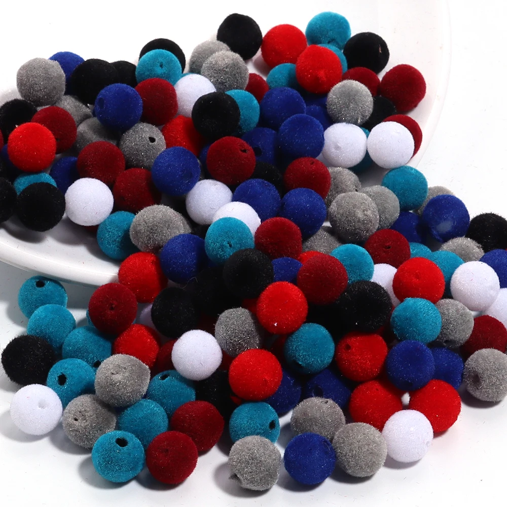 100 Stück 8 mm bunte Harz-Beflockung, Samt, runde Kugelperlen für Halskette, Armband, Ohrringe, DIY-Schmuckherstellungszubehör