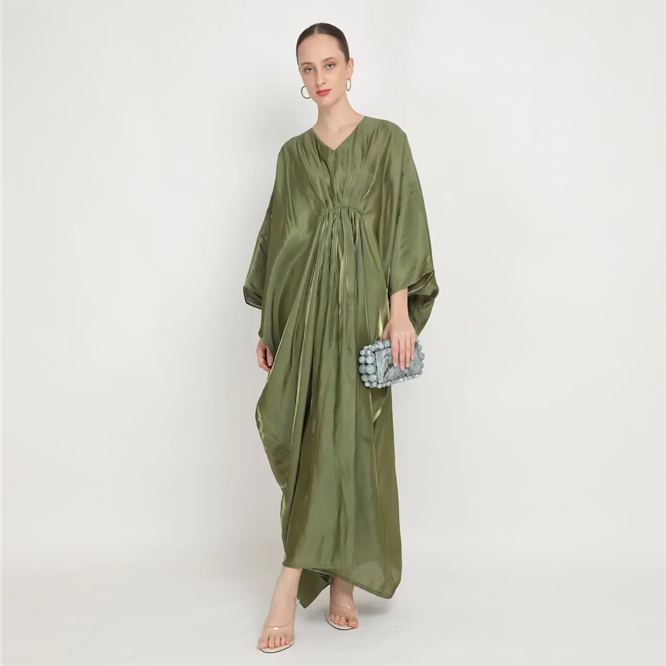 Indonesian Malay Muslim Abaya Dresses Women Loose Bat-sleeved Dress Evening Party Dress Elegant Solid Color Dresses for Women