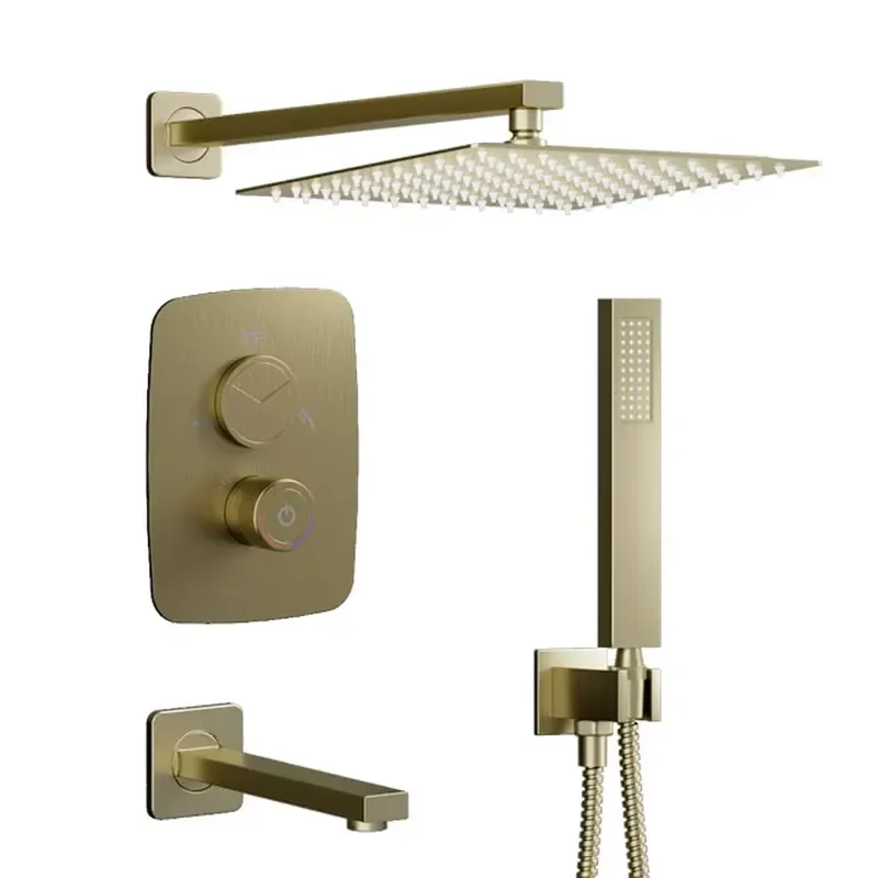 Brushed Gold Shower Set Rose Gold Hidden Wall Mount Bathroom Valve Bathtub Shower Mixer