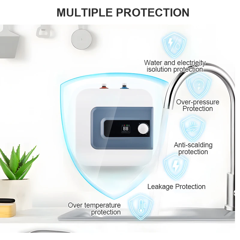 Scaldabagno elettrico a parete sotto il lavandino, bagno, doccia, cucina, mini serbatoio quadrato