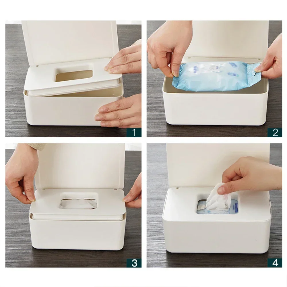 New Dustproof Wet Tissue Box with Lid Baby Nappy Wet Tissue Storage Holder Dispenser for Home Car Office Paper Tissue Organizer