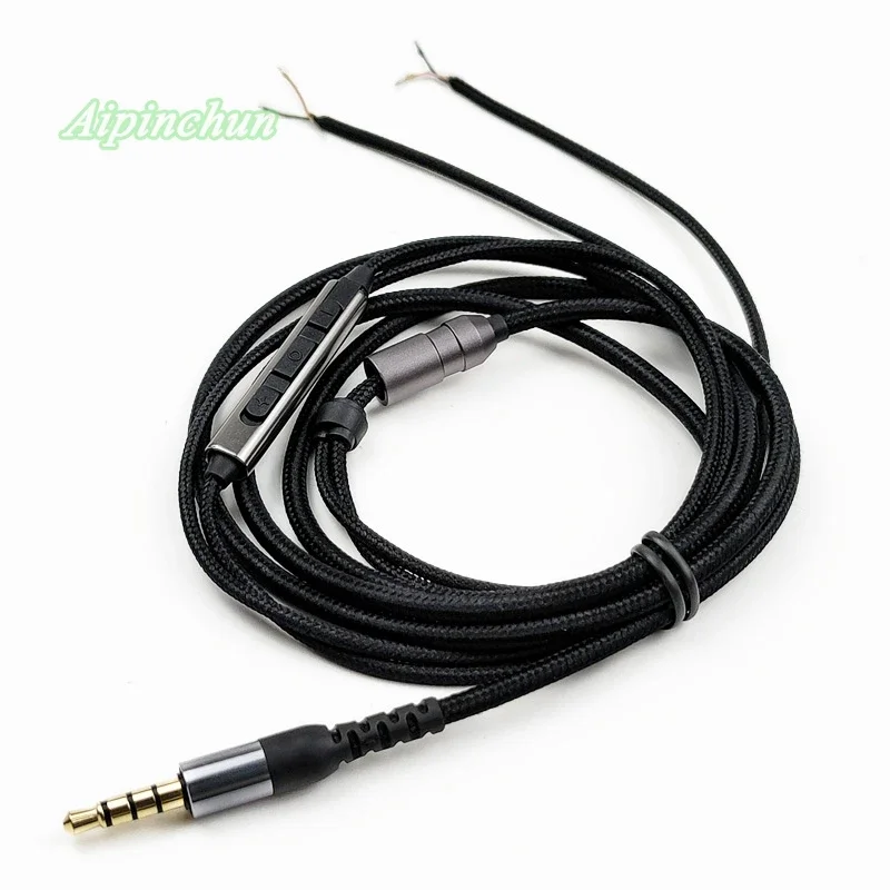 3,5mm 4-Pole Jack DIY Kopfhörer Kabel Kopfhörer Reparatur Ersatz Nylon Tuch Draht Kabel mit Mic Dicken Durchmesser 3,0mm Schwarz