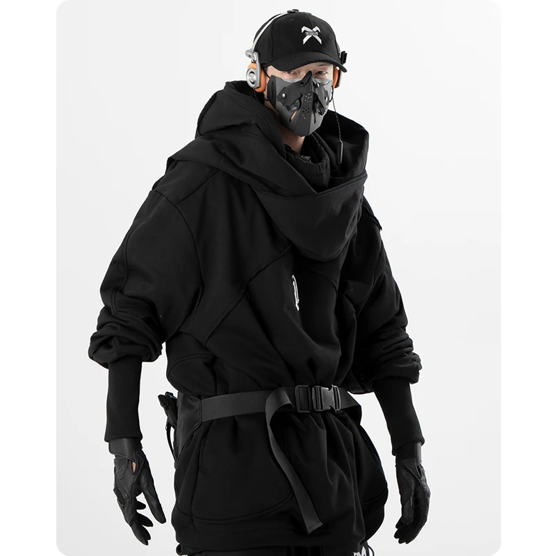 Autumn Functional Wizard Scarf Collar Sweater Casual Hoodie Men\'s Clothing Harajuku Hooded Sweatshirt High Street Streetwear Top