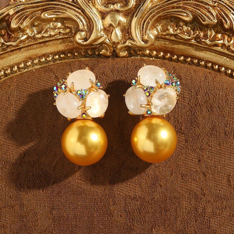 

Vintage Yellow Glaze Pearl Drop Earrings Opal Rhinestonefor Women Luxury Accessories Gift New 2026 Trend Festival Wedding