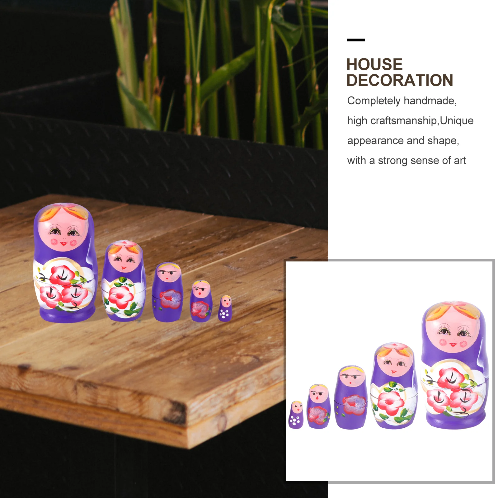 5 Pcs Matryoshka Nesting Gift Russian Wooden Kids Toy Manual Cartoon Decor Travel Children's Toys