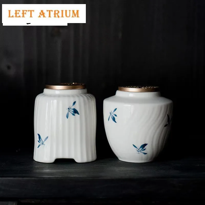 

Pure Hand-painted Butterfly Orchid Ceramic Tea Pot Creative Relief Tea Warehouse Household Tea Storage Moisture-proof Pot Caddy