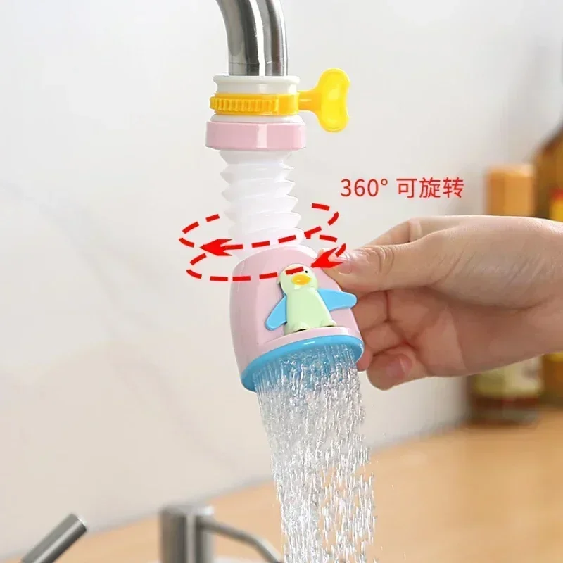 1pc Cute Penguin Kitchen Faucet Splash-Proof Shower Head, 360° Swivel Retractable Tap with Universal Connector